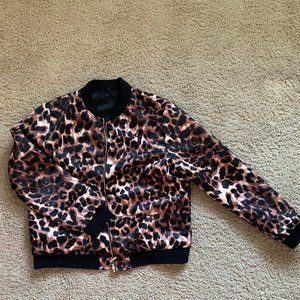 Iman Womens Global Chic Luxe Leopard Bomber Jacket